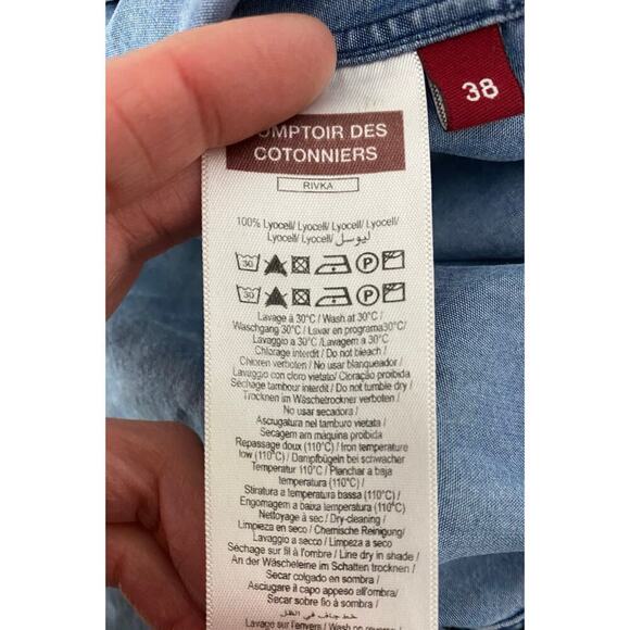 Comptoir Des Cotonniers Women's M Blue Lyocell Pearl Snap Front Shirt - Picture 9 of 9